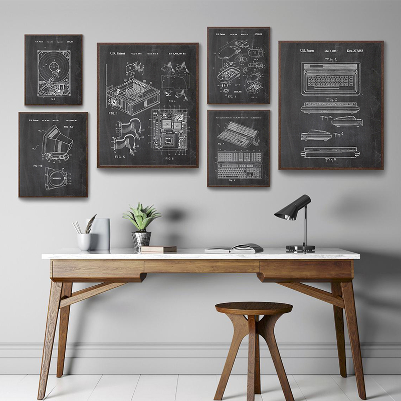 Office Tech Decor - Набор из 6 винтажных постеров с