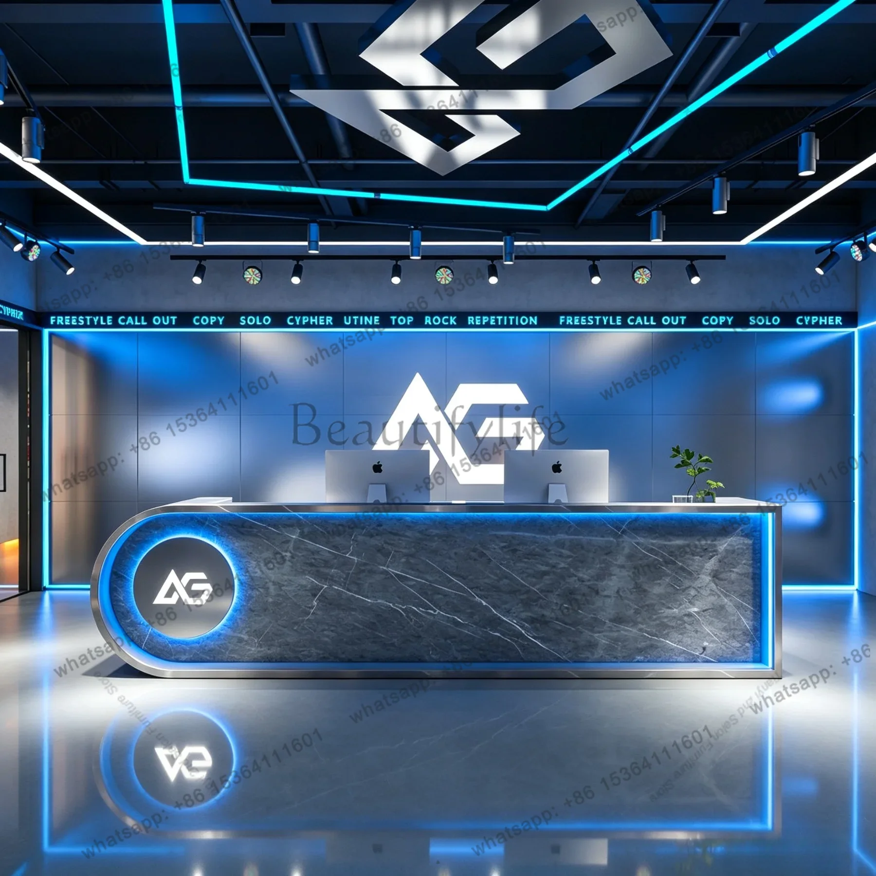 High Tech Office Room - Современная высокотехнологичная стойка ресепшн для бильярдной,